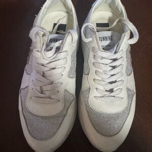 Golden Goose Women's White and Silver Glitter Sneakers